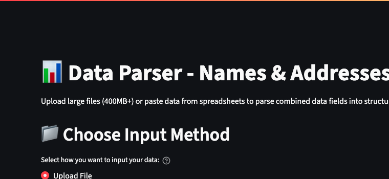 Data Parser file upload and preparation interface