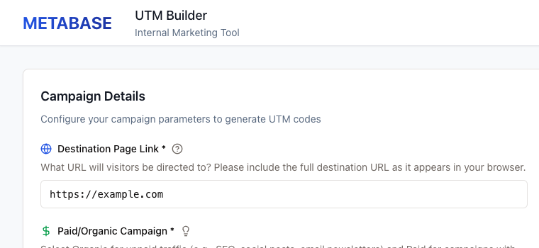 UTM Campaign Builder campaign setup interface